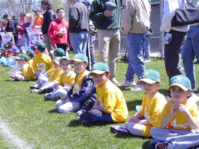 A Tee ball team "settled in" on the infield, just prior to opening day cerimonies
