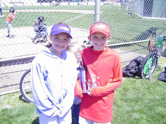 Here are the winners of the Ponytail division Home Run Derby -- The winner, Madison Gardener (left), and on the right, Colleen Drellishak.